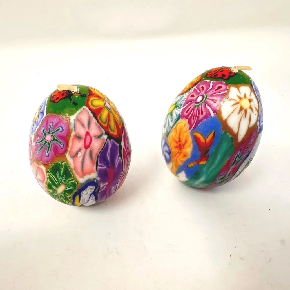 Vintage Multicolor Floral Egg Candles Set of 6 - Egg & Candle Collectors 2.5”